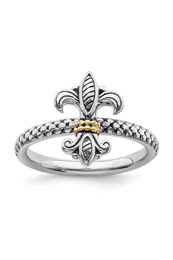 2.5mm Sterling Silver Stackable and 14k Antiqued Ring - 5.5 Grams - Size 8