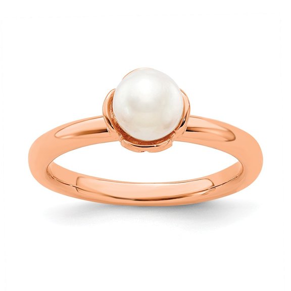 2.5mm Sterling Silver White Freshwater Cultured Pearl Pink-plated Ring - Size 8