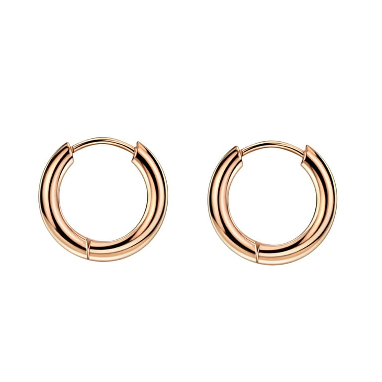 Gold Plated Surgical Steel Rose Gold Earrings Surgical Steel Hoop Earrings  For Women 10mm Hinged Huggie
