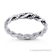 2.5mm Twist-Rope Crossover Right Hand Ring Stackable Band in Oxidized .925 Sterling Silver