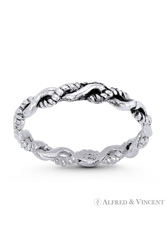 2.5mm Twist-Rope Crossover Right Hand Ring Stackable Band in Oxidized .925 Sterling Silver