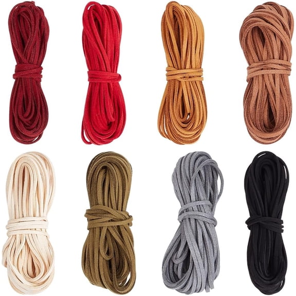 2.5mm x 52 Yards Suede Leather Cord 8 Colors Flat Leather String Strips Crafting Rope Thread for Necklace Bracelet Beading Jewelry Making DIY Handmade Craft Dream Catcher