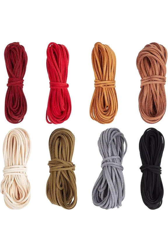 2.5mm x 52 Yards Suede Leather Cord 8 Colors Flat Leather String Strips Crafting Rope Thread for Necklace Bracelet Beading Jewelry Making DIY Handmade Craft Dream Catcher