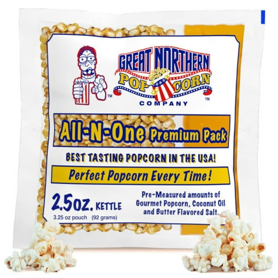 2.5oz Popcorn Machine Popcorn IRF13 Packets - All-in-One Movie Theater Style Kernels, Salt, and Oil Packs by Great Northern Popcorn (24 Case)