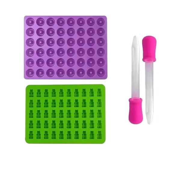 2/5pcs Gummy Bear Candy Mold Kit with 2 Droppers Silicone Non-stick Chocolate Molds DIY Multi-Shape Jelly Fondant Kitchen Tool