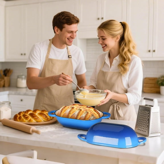 2.5qt Enameled Cast Iron Dutch Oven for Sourdough Bread Baking, Oven Safe Dutch Oven Pot with Lid, Non-Stick Bread Oven Pot, Blue