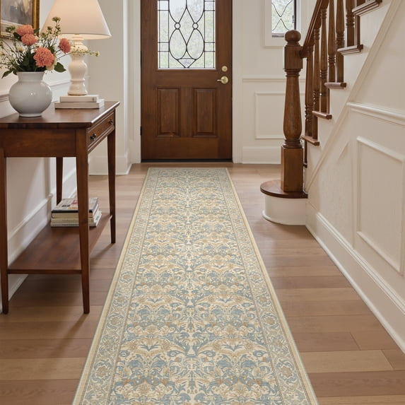 Defective Rug DEORAB 2.5x10 Runner Rugs Modern Art Persian Vines Dusty Blue Low Pile ...