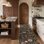 DEORAB 2.5x10 Machine Washable Rugs for Living Room, Vintage Floral Runner Area Rugs, Non Slip Rubber Backing, Flat Pile Soft Rug for Bedroom, Entryway, Hallway