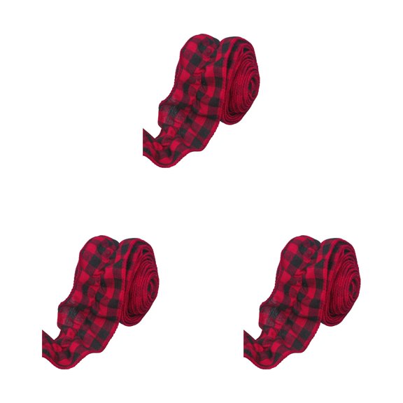 2.5x108.2 Inch Ruffled Fabric Bulletin Board Border with Buffalo Plaid Burlap Ribbon Weave, Ruffle Trim for DIY Classroom Home Crafts, Big Bow Wreath Tree Decoration Supply 3PC