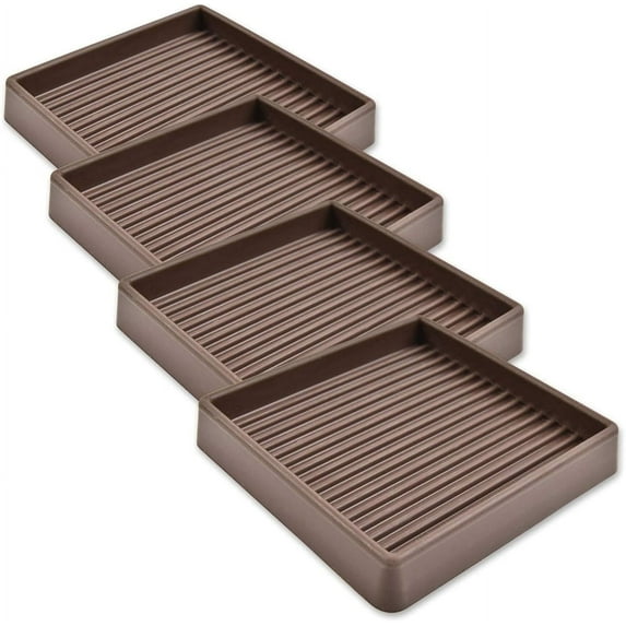 2.5x2.5 inch Square Rubber Furniture Caster Cups, NOGIS Anti-Sliding Furniture Pads Bed Stopper Floor Protectors with Grip - Protect Any Flooring (Brown)