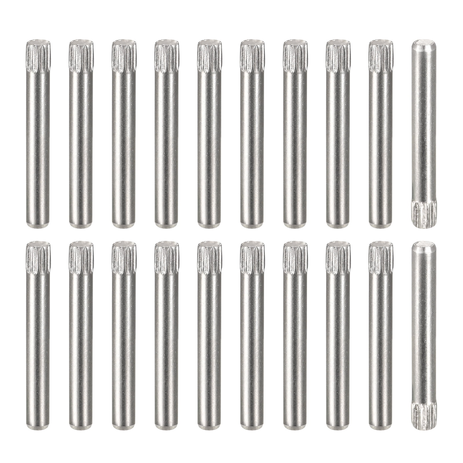 2.5x20mm 304 Stainless Steel Dowel Pins, 20 Pack Knurled Head Flat End Dowel Pin