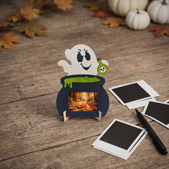 2.5x3.5" Wooden Photo Frame, Pumpkin Themed Desktop Ornament, Halloween Activity Picture Holder, Mini Easel Stand, Fall Harvest Memory Display, B