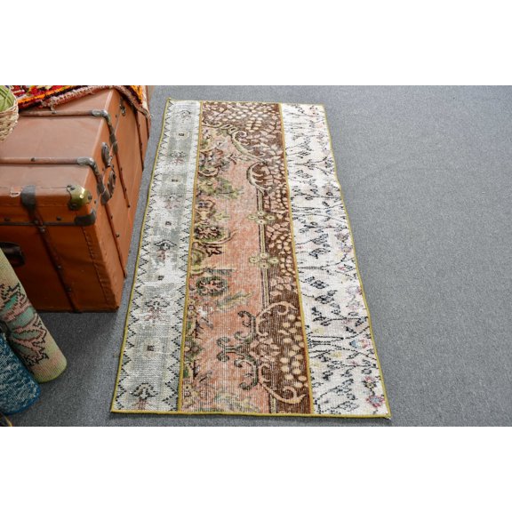 2.5x4.9 ft Small Rugs, Vintage Rug, Turkish Rug, Antique Rugs, Rugs For Bath, Patchwork Rug, Green Bedroom Rugs, Turkish Rug Small, 12935
