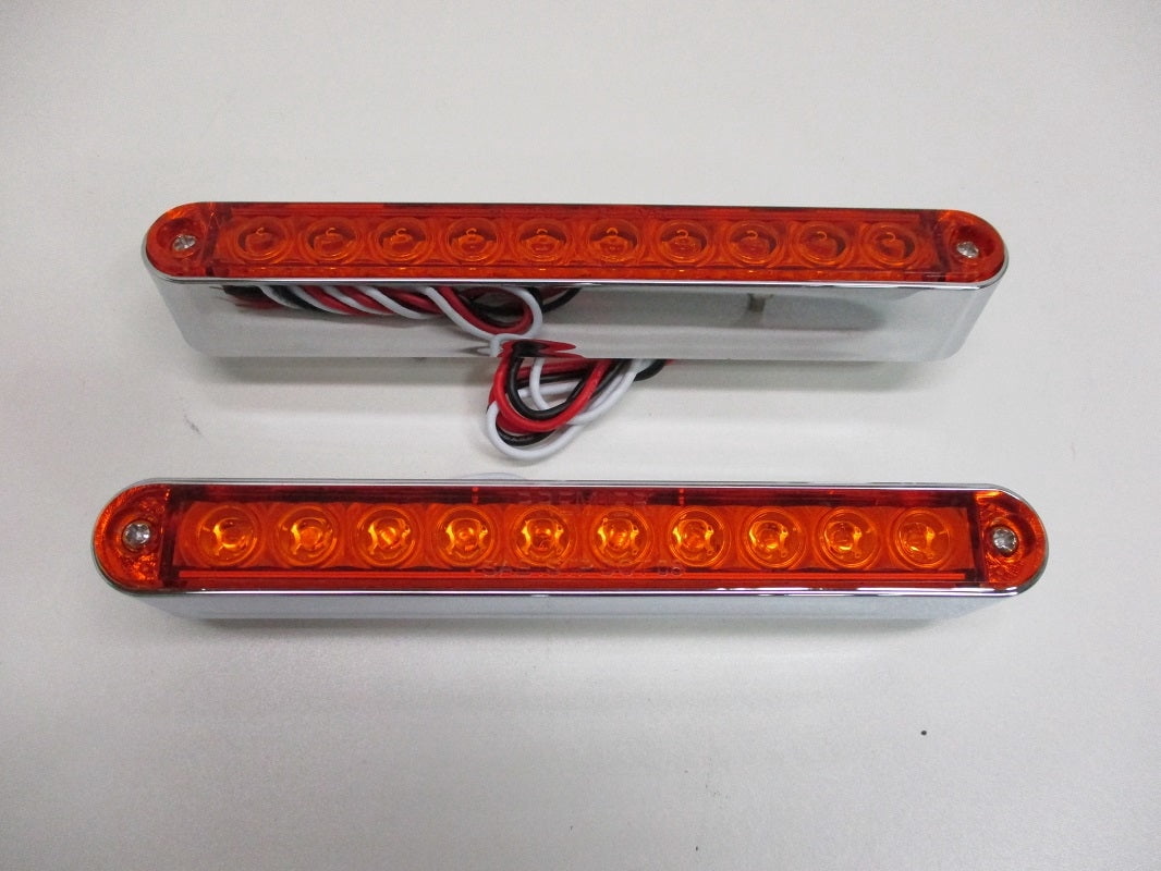 (2) 6.5" Amber 10 LED Brake Stop Turn Tail Lights / Chrome Base / Amber Lens