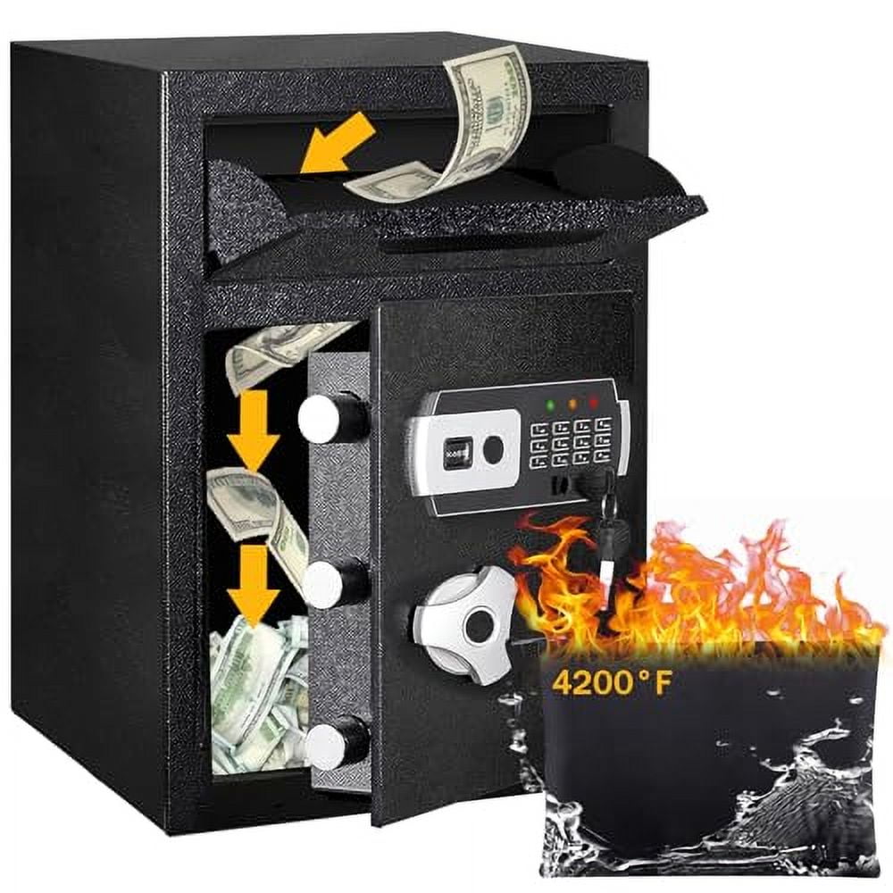 2.6 CUB Depository Drop Safe Fireproof, Front Drop Slot Lock Box with Digital Combination and Anti-Fishing, Silent Deposit Safe Box, Security Money Safe for Cash Slips Expense Busi