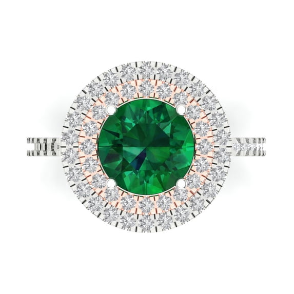 Halo Engagement Ring for Women - 2.6ct Simulated Emerald in 14K White/Rose Gold Promise Ring