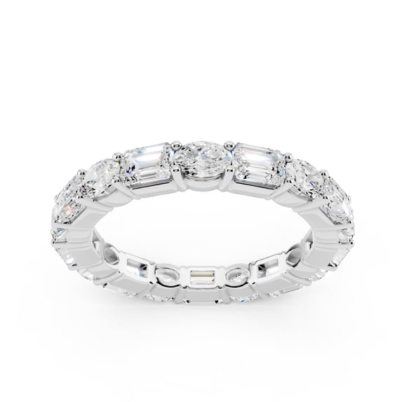 2.6 Cttw Emerald Oval Cut Moissanite Eternity Wedding Band for Women 14K White Gold Plated S925 Promise Ring Stackable Wedding Ring Size 9