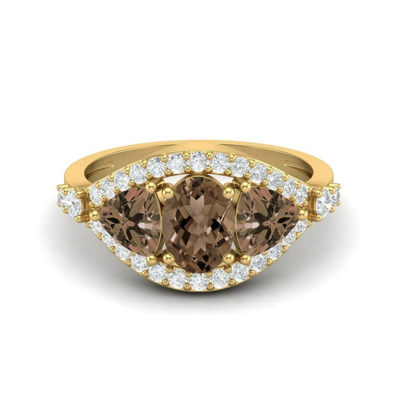 2.6 Ctw Oval Smoky Quartz 925 Sterling Silver Gold Vermeil Three Stone Women Valentines Day Gifts Ring