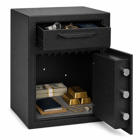 2.6 Cu Ft (74L) Steel Security Safe for Home/Office - Digital Keypad Lock w/ Keys - Alarm System, Removable Shelf, Bolt-Down Cabinet for Cash, Jewelry, Documents & Laptop - Black