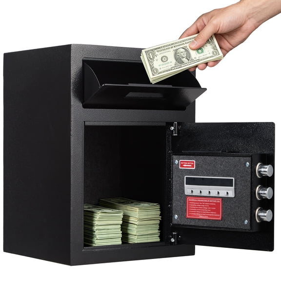 2.6 Cuft Drop Safe with Quick Deposit Slot for Home & Office, Fingerprint Money Safe Box for Business, Carbon Steel Cash Safe with Keypad, Key & External Battery Box, LED Light & Alarm