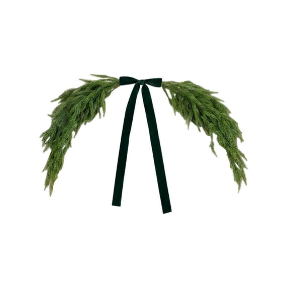 2.6 FT Christmas Mirror Garland Artificial Norfolk Pine Swag with Velvet Bow, Faux Greenery Garlands Christmas Wreath for Xmas, Christmas Decoration Indoor Decoration