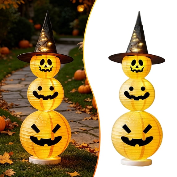 2.6 FT Halloween Collapsible Pumpkin Decorations, Pre-Lit Light Up LED Pumpkin with Star Hat Lighted Mode for Indoor Outdoor Yard Holiday Decor