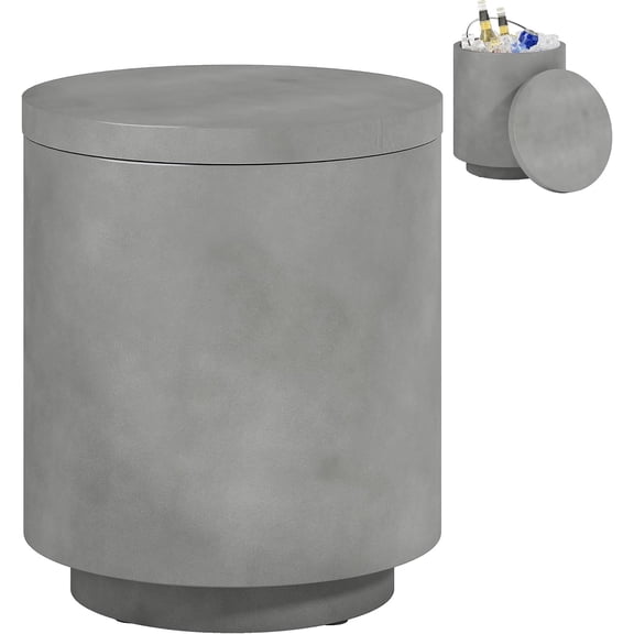 2.6 Gal Outdoor Cooler Side Table, 3-in-1 Cool Coffee Table with Storage, Removable Ice Bucket and Lid, Concrete Small Patio Table for Party, Poolside, Deck, Gray
