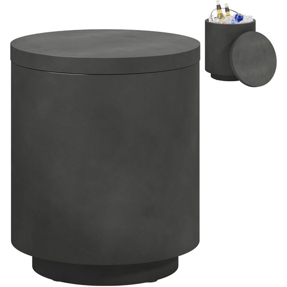 2.6 Gal Outdoor Cooler Side Table 3-in-1 with Storage Charcoal Gray | Cool Coffee Table, Removable Ice Bucket and Lid, Concrete Small Patio Table, Party, Poolside, Deck