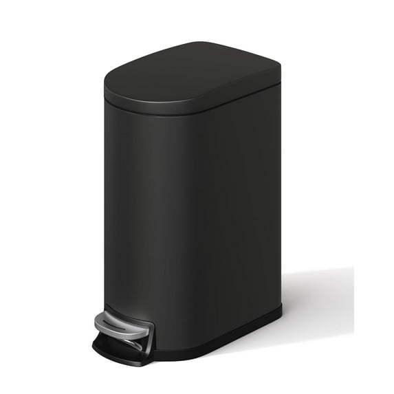 2.6 Gallon/10 Liter Slim Trash Can, Stainless Steel Garbage Bin with Removable Inner Bucket, Step Trash Can Rectangle Waste Bin for Narrow Space, Kitchen, Bathroom, Office, Black