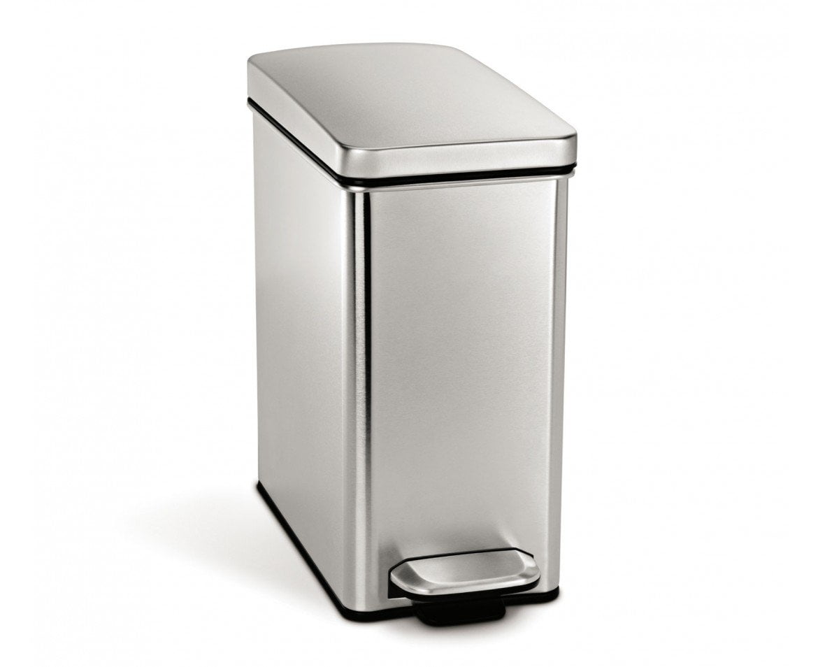 Slim Brushed Stainless Steel 2.6 Gallon Step Trash Can