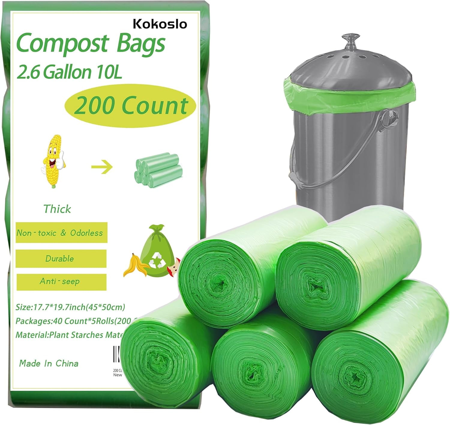 2.6 Gallon 10L Compost Bag, Small trash bag 200 Counts, Strong&Leakage ...