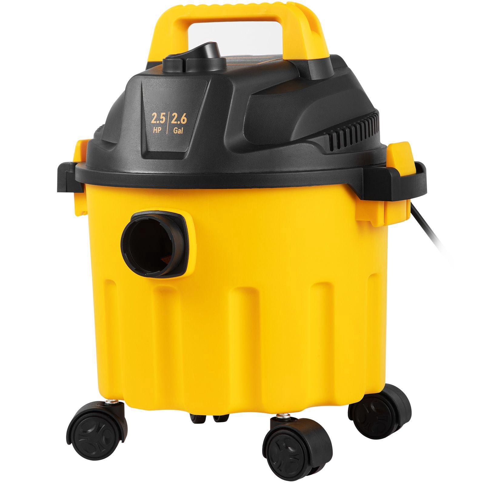 2.6 Gallon 2.5 Peak HP 3 in 1 Portable Wet Dry Shop Vacuum with Blowing Function and Attachments Storage for Floor Upholstery Gap Car Cleaning Black Yellow ETL Listed