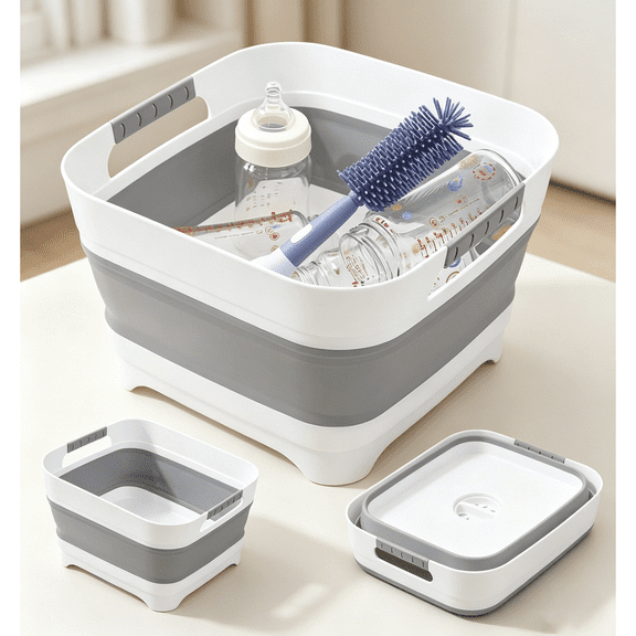 2.6 Gallon Collapsible Wash Basin with Drain Plug, Portable Large Capacity Foldable Sink, Multifunctional Dish Tub for Baby Bottles, RV, Camping, Kitchen, Travel & Outdoor Activities