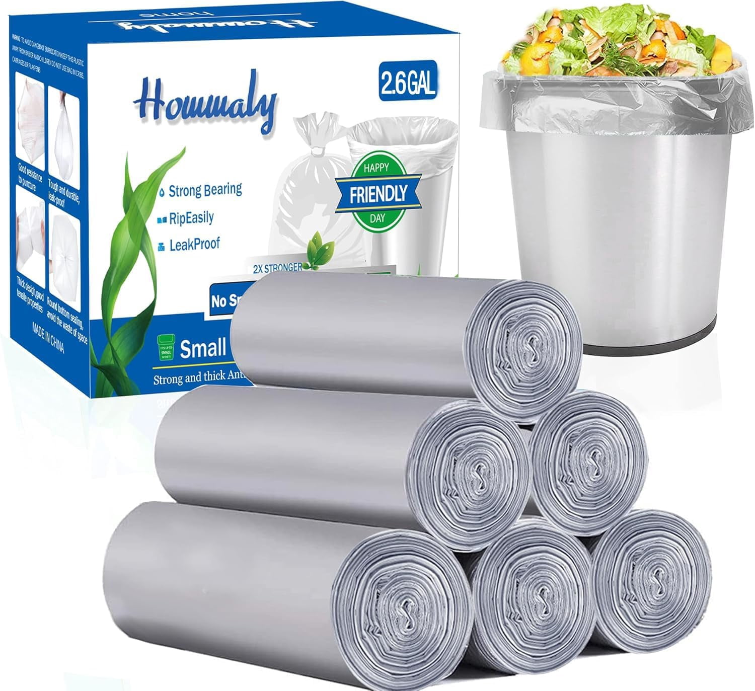 2.6 Gallon Grey Trash Bags, 300 Count, Waste Bag, Can Liners, Garbage Bags