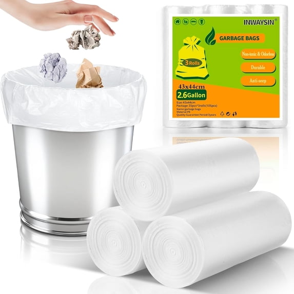 2.6 Gallon Mini Clear Trash Bag - Small Garbage Bags For Bathroom Can 105 Count 10 Liter Plastic Unscented Tiny Waste Basket Little Liners Kitchen Office Car Strong Thick Bulk
