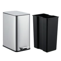 2.6 Gallon Stainless Steel Trash Can with Soft-Close Foot Pedal, Small Rectangular Waste Bin with Removable Inner Bucket for Bathroom, Kitchen, Office