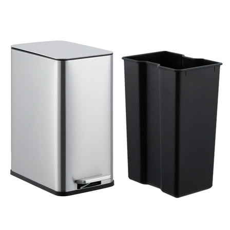 2.6 Gallon Stainless Steel Trash Can with Soft-Close Foot Pedal, Small Rectangular Waste Bin with Removable Inner Bucket for Bathroom, Kitchen, Office