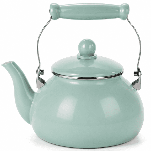 2.6 Quart Enameled Steel Stovetop Tea Kettle with Ceramic Handle