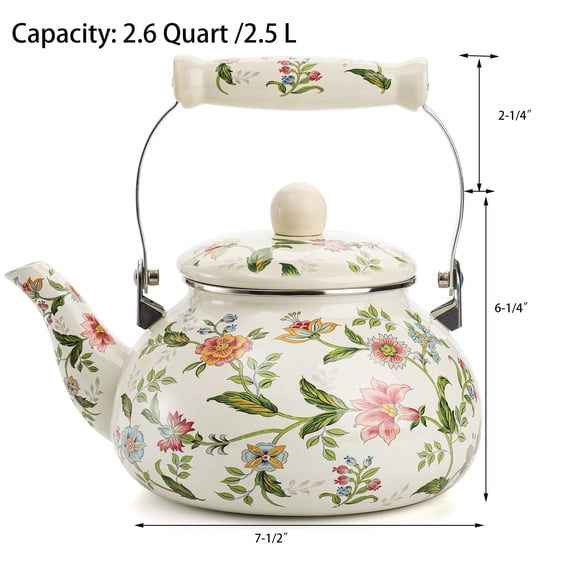 2.6 Quart Silver Enamel Stovetop Tea Kettle