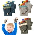 thumbnail image 1 of 2-6 Years Kids Winter Gloves, Warm Knitted Convertible Fingerless Gloves for Baby Boy Girl with Mittens Cover Cap, 1 of 6