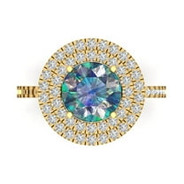 2.6 ct Round Cut Blue Moissanite with Simulated Diamond Halo Accents 14K Yellow Gold Womens Engagement Ring