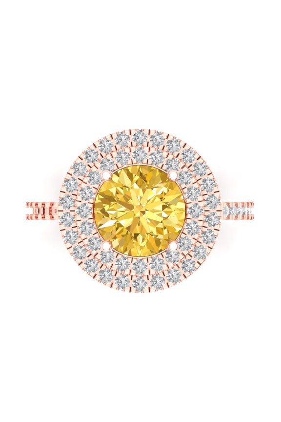 2.6 ct Round Cut Natural Citrine with Simulated Diamond Halo Accents 14K Rose Gold Womens Engagement Ring