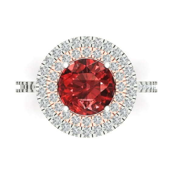 2.6 ctw with Simulated Diamond Halo Accents Anniversary Ring for Women | Round Cut Natural Garnet | Hyperallergenic Solid 18K White/Rose Gold