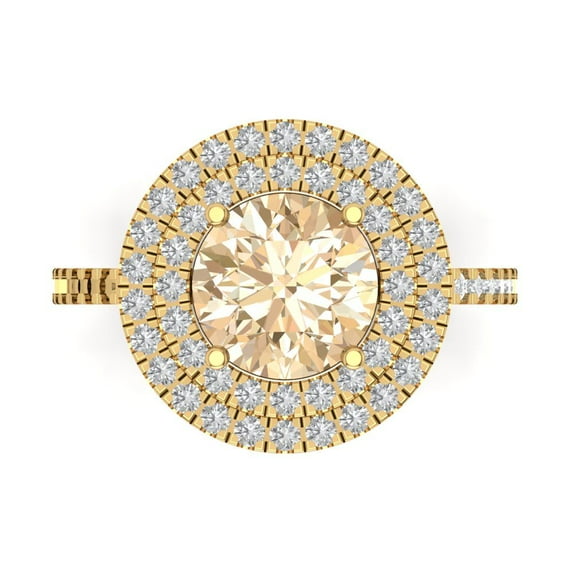 2.6 ct Round Cut Natural Morganite with Simulated Diamond Halo Accents 18K Yellow Gold Womens Engagement Ring