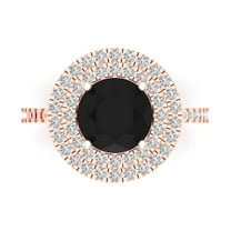 2.6 ctw with Simulated Diamond Halo Accents Anniversary Ring for Women | Round Cut Natural Onyx | Hyperallergenic Solid 14K Rose Gold