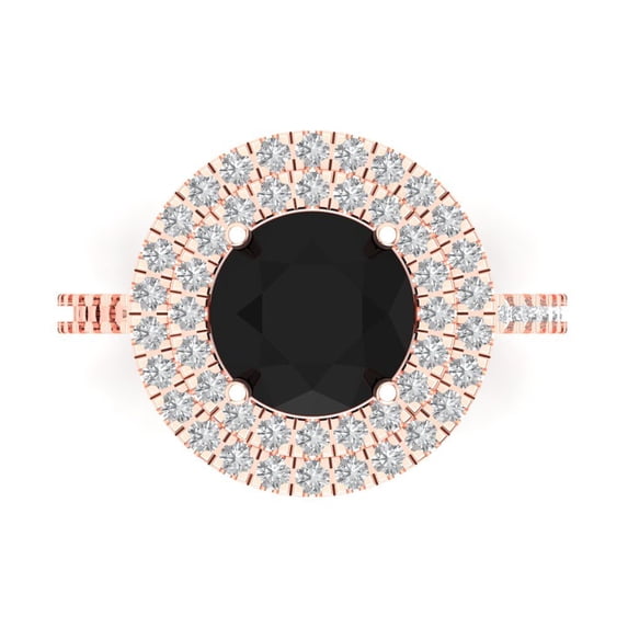 2.6 ctw with Simulated Diamond Halo Accents Anniversary Ring for Women | Round Cut Natural Onyx | Hyperallergenic Solid 18K Rose Gold
