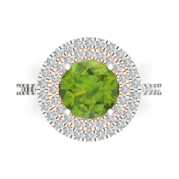 Clara Pucci 14K White/Rose Gold 2.6ct Peridot Halo Ring for Women