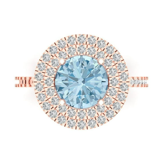 2.6 ctw with Simulated Diamond Halo Accents Anniversary Ring for Women | Round Cut Natural Sky Blue Topaz | Hyperallergenic Solid 18K Rose Gold
