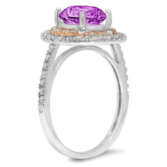 2.6 ct Round Cut Simulated Alexandrite Halo Engagement Ring for Women in 14K White/Rose Gold