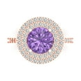thumbnail image 1 of 2.6 ctw with Simulated Diamond Halo Accents Anniversary Ring for Women | Round Cut Simulated Alexandrite | Hyperallergenic Solid 14K Rose Gold, 1 of 5